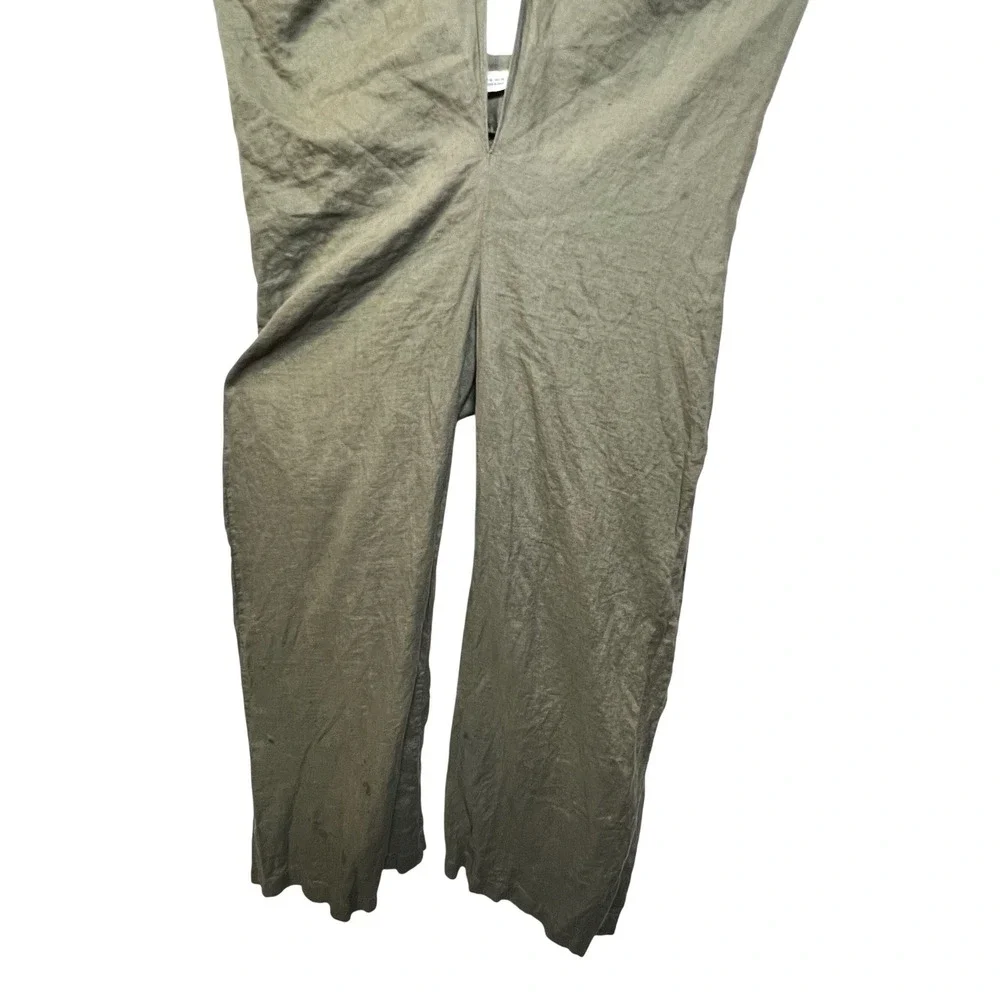Zara‎ Womens Olive Green 100% Linen Halter Wide Leg Jumpsuit Size Medium